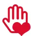 Icona di una mano di colore bianco con contorni rossi e di un cuore rosso